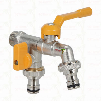 真鍮製経済的ダブルアウトレット水栓 真鍮製蛇口 ニッケルめっき 真鍮タップ 1/2"*3/4"*3/4"