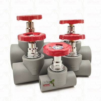 グレイ クロムメッキ PPR ストップバルブ 真鍮カートリッジ付き グローバルバルブ 20-110mm